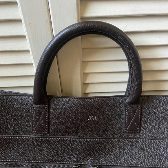 Mark & Graham Leather Briefcase Bag Chocolate Brown Shoulder Side Bag - Picture 15 of 16